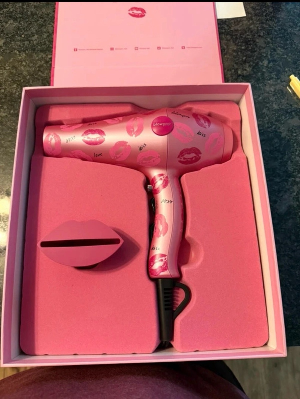 Pink Hair Dryer with Lip Print Design